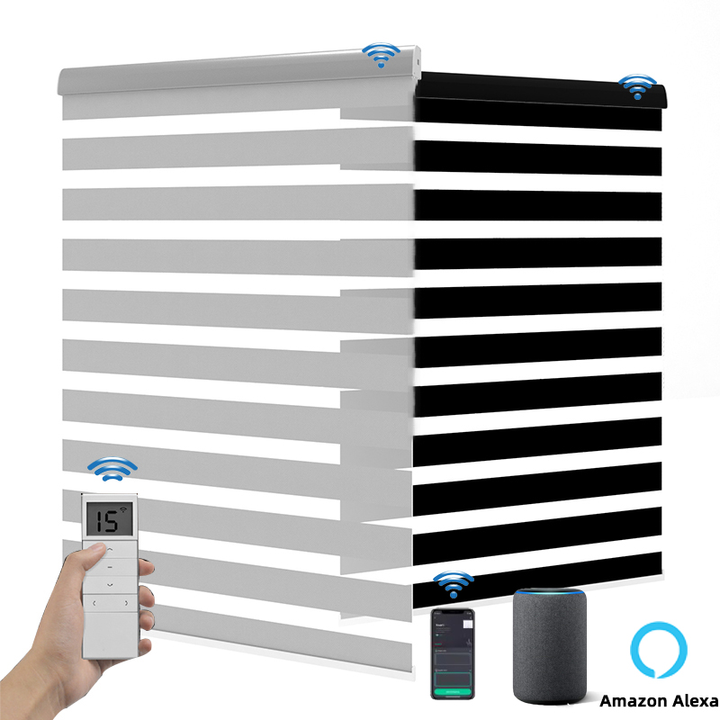カスタムサイズの電動ウィンドウブラインド スマートゼブラローラーブラインド 光フィルタリングシェード 窓用バッテリー駆動電動ブラインド