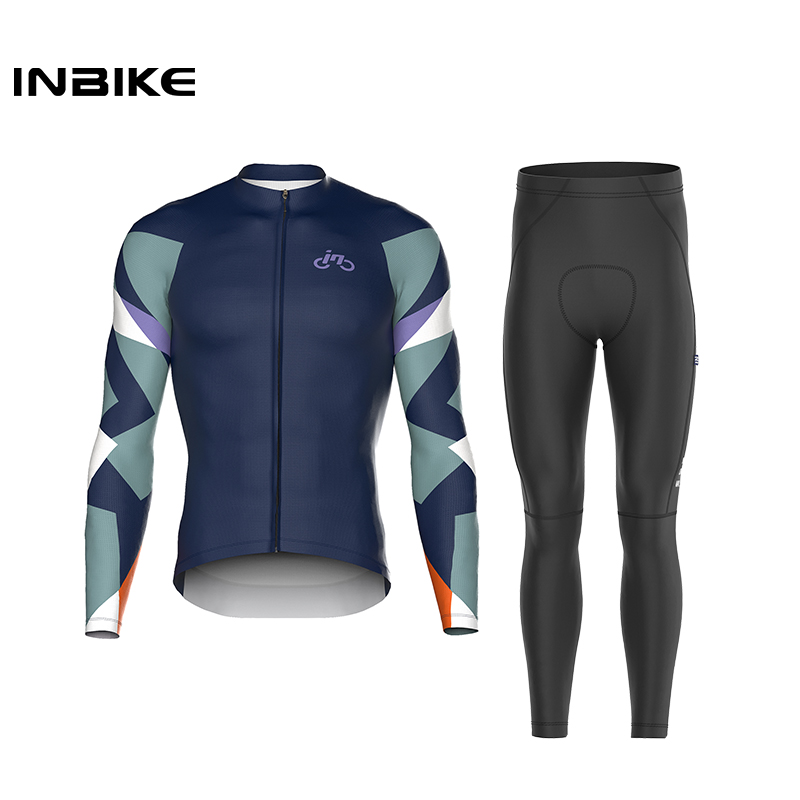 INBIKE 長袖サイクリングジャージメンズ速乾トッププロフェッショナルタイトパンツロードマウンテンバイクサイクリングスポーツスーツ