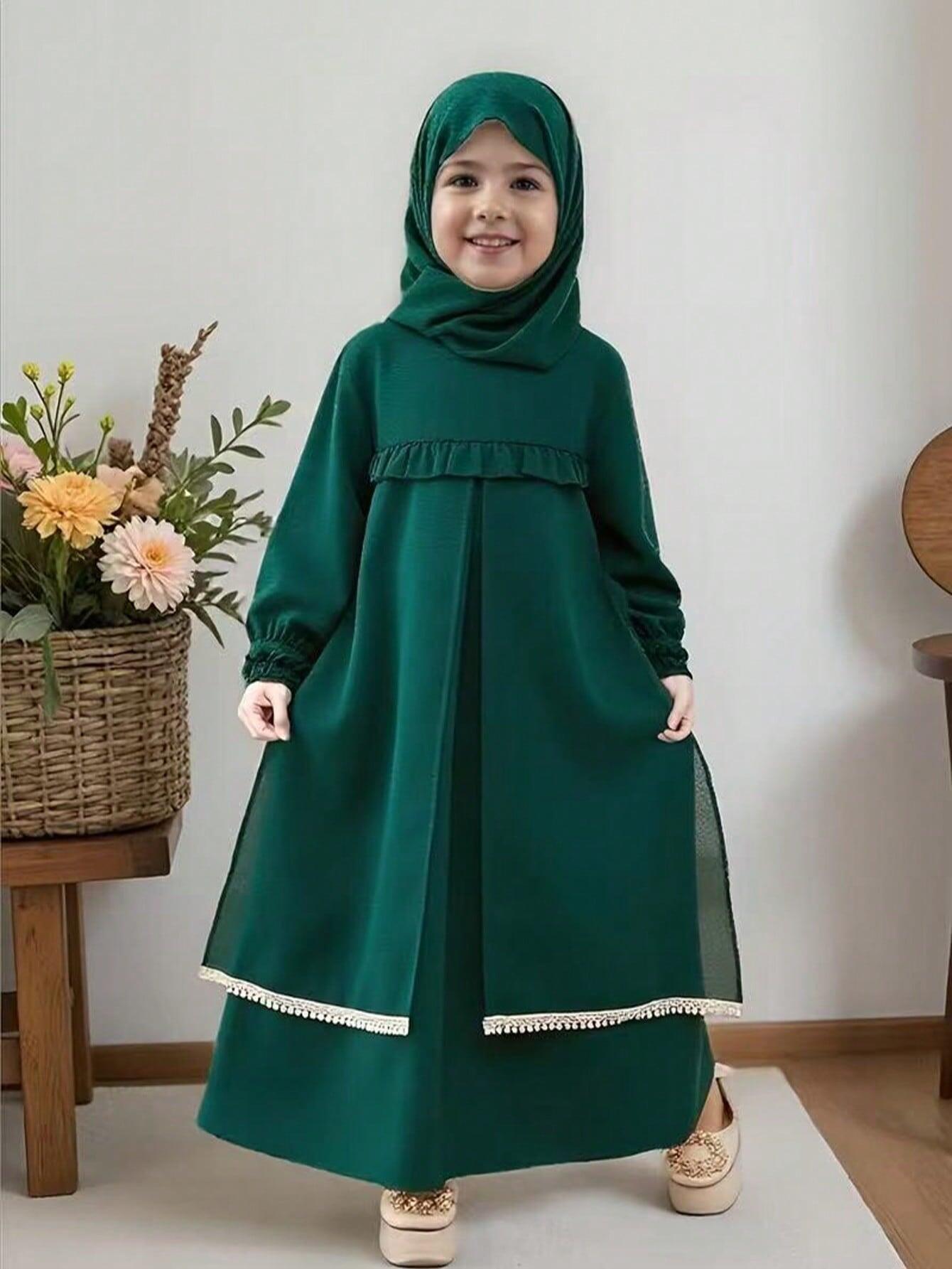 イスラム教徒の子供女の子ヒジャブドレスラマダンの祈り Djellaba Khimar Jalabiya アラビアローブスカーフアバヤトルコカフタンイスラム服