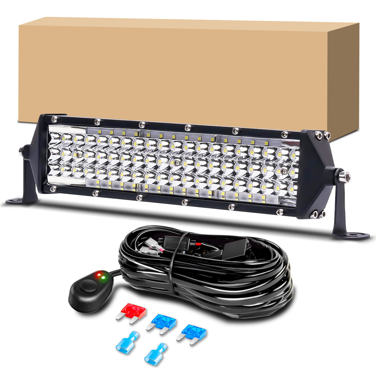 12インチ LEDライトバー スポットフラッドコンボ 運転照明 オフロードライト 16AWG配線ハーネス付き トラック ゴルフカート SUV ATV用
