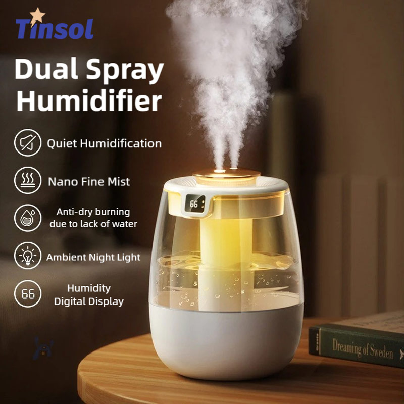 TINSOL 新 1300 ミリリットル空気加湿器 USB サイレントアロマセラピー加湿器デュアルアウトレットミストディフューザーエアアトマイザー照明付き