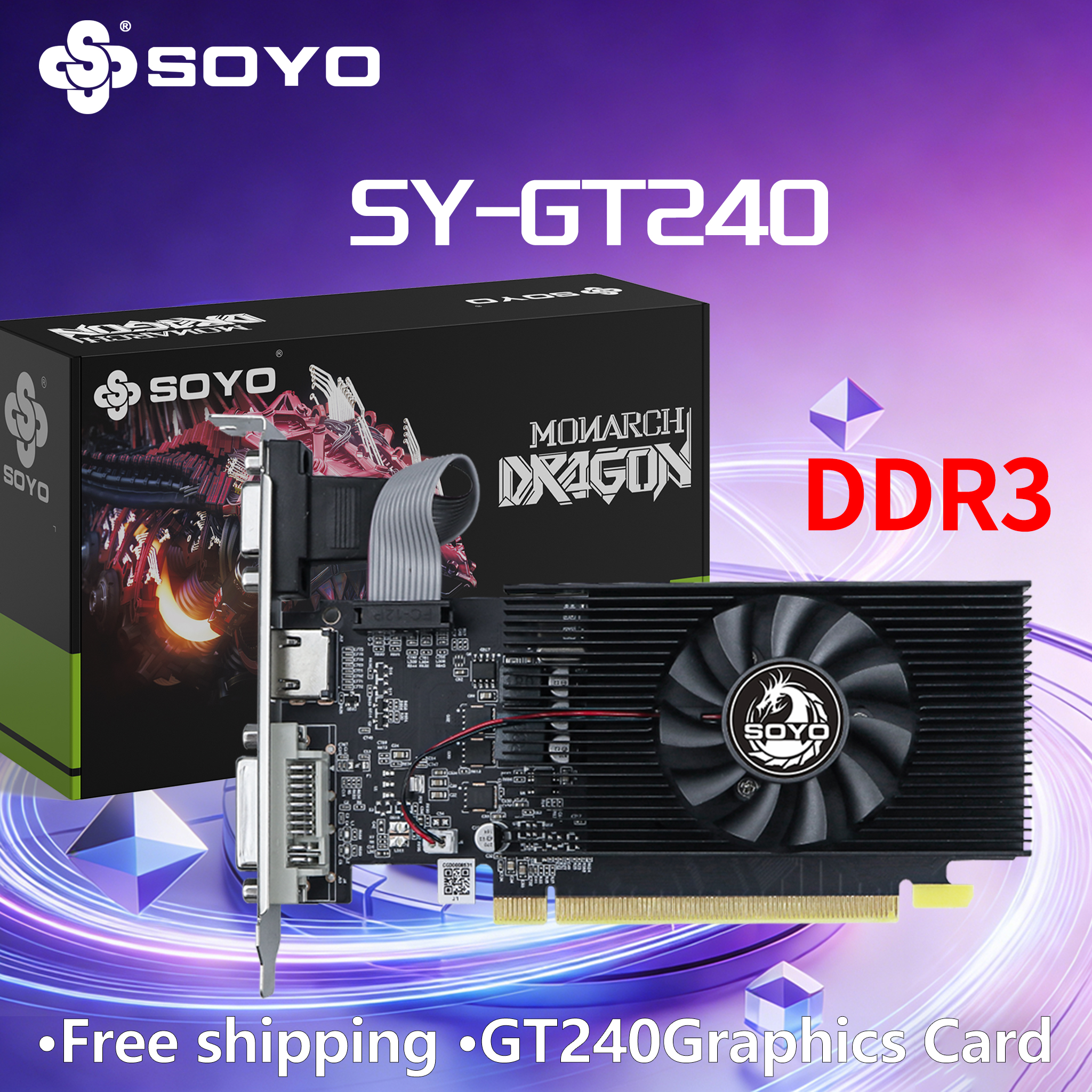 NVIDIA GPU GT 240 1G グラフィックカード SOYO DDR3 128ビット 40nm ゲーミングビデオカード デスクトップコンピュータコンポーネント HDMI VGA DVI PCIE16x2.0