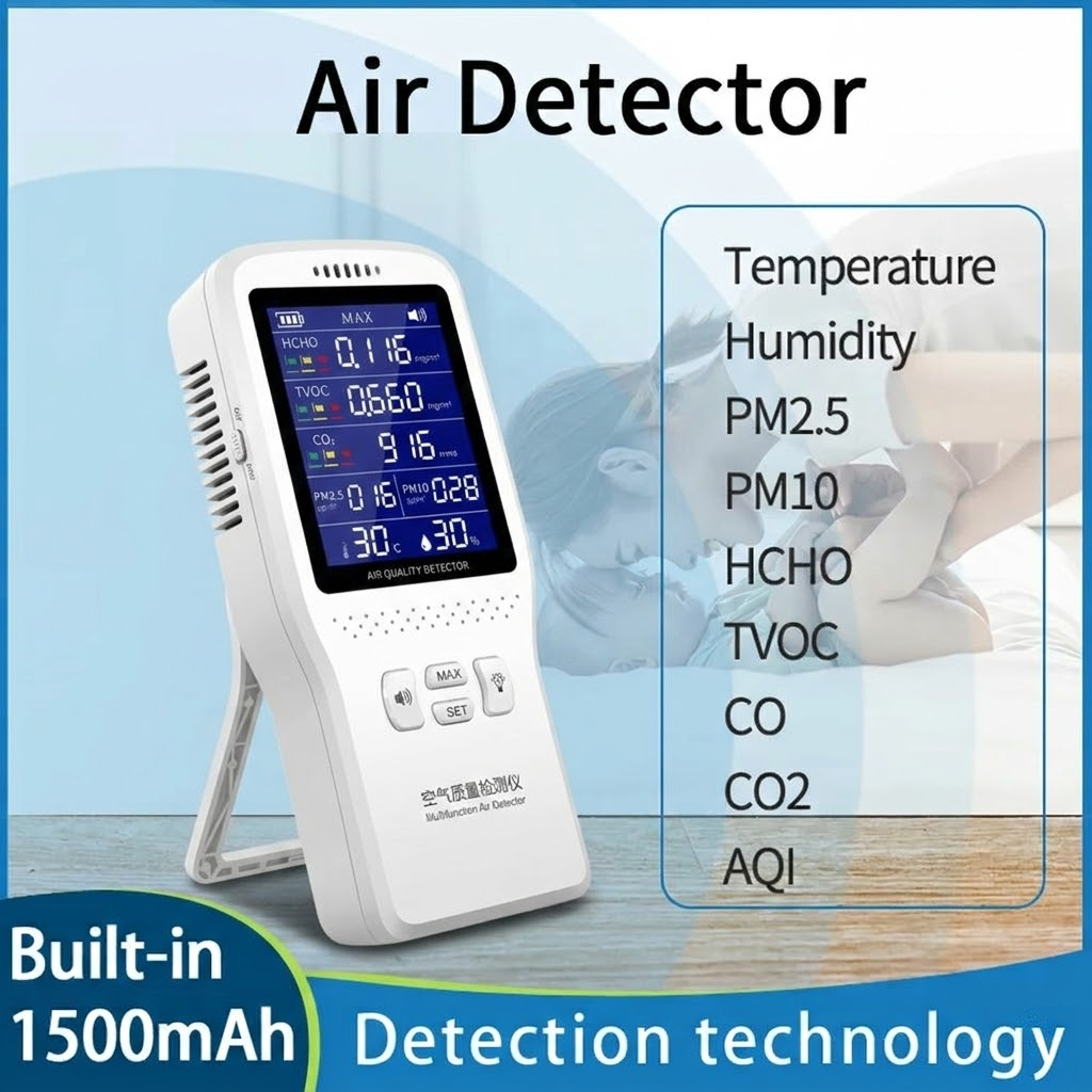 9 In 1 空気質検出器 PM2.5 PM10 HCHO TVOC CO CO2 AQI 温度湿度多機能 LCD デジタル空気質モニター