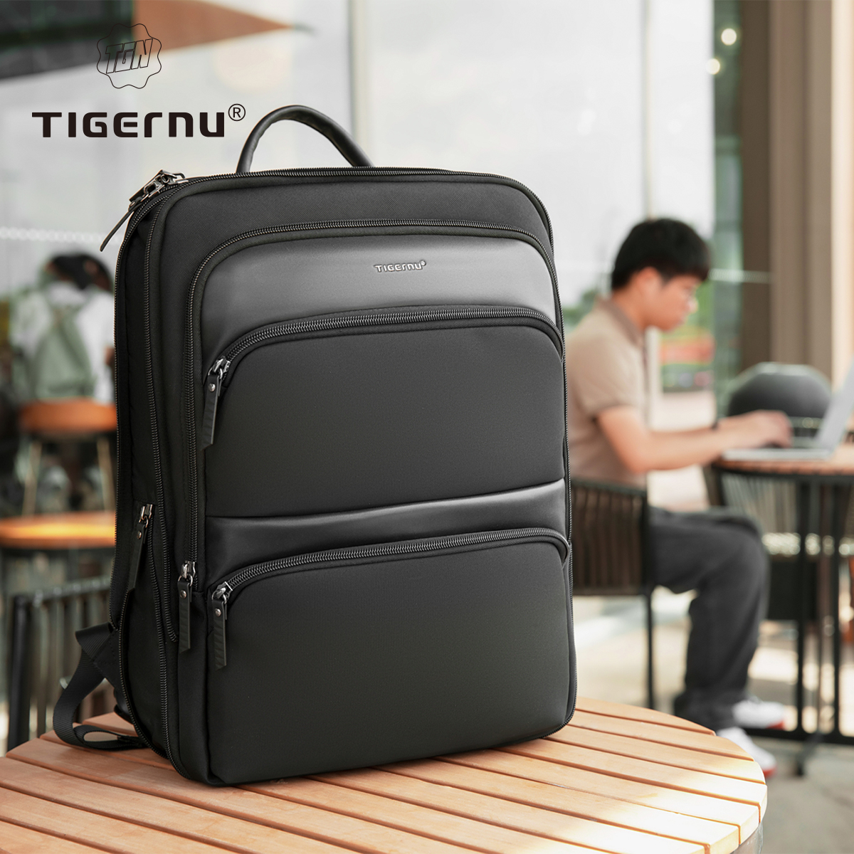 Tigernu 拡張可能なバックパック男性 15.6 インチのラップトップバックパック男性薄型ビジネスバックパック通学通学バッグ大学通学