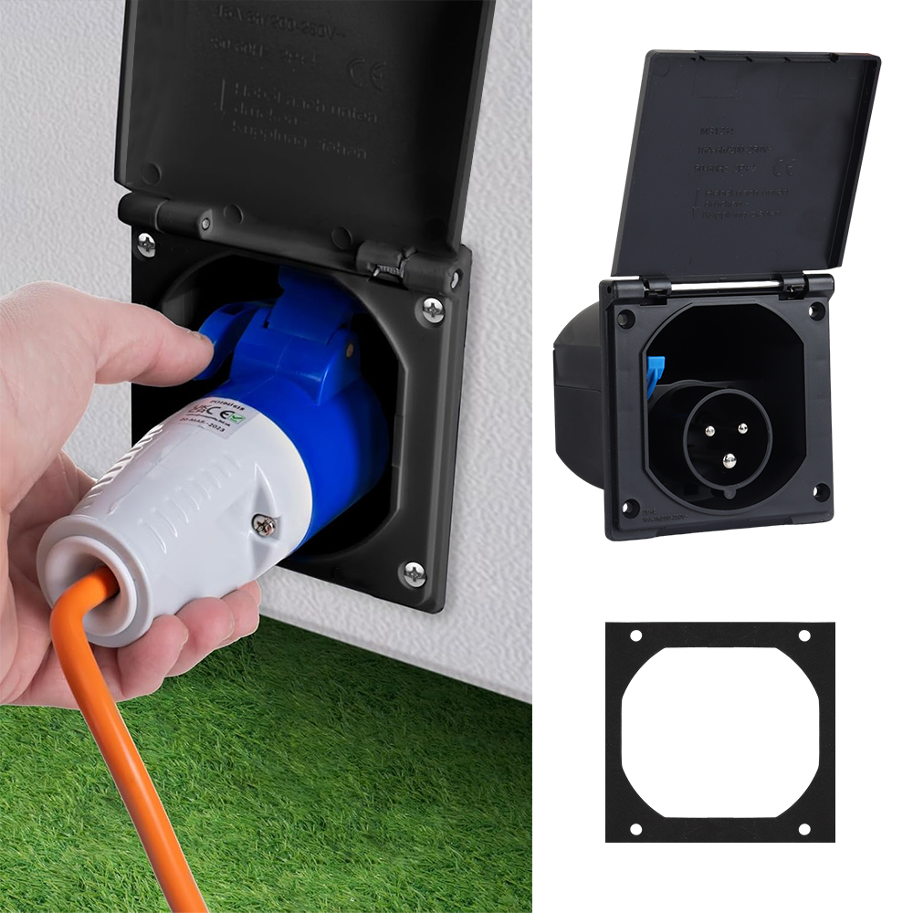 CEE キャラバン電源プラグ 3 ピン 230 V / 16 A 主電源フックアップソケットキャンプ延長プラグヒンジ付き蓋付き