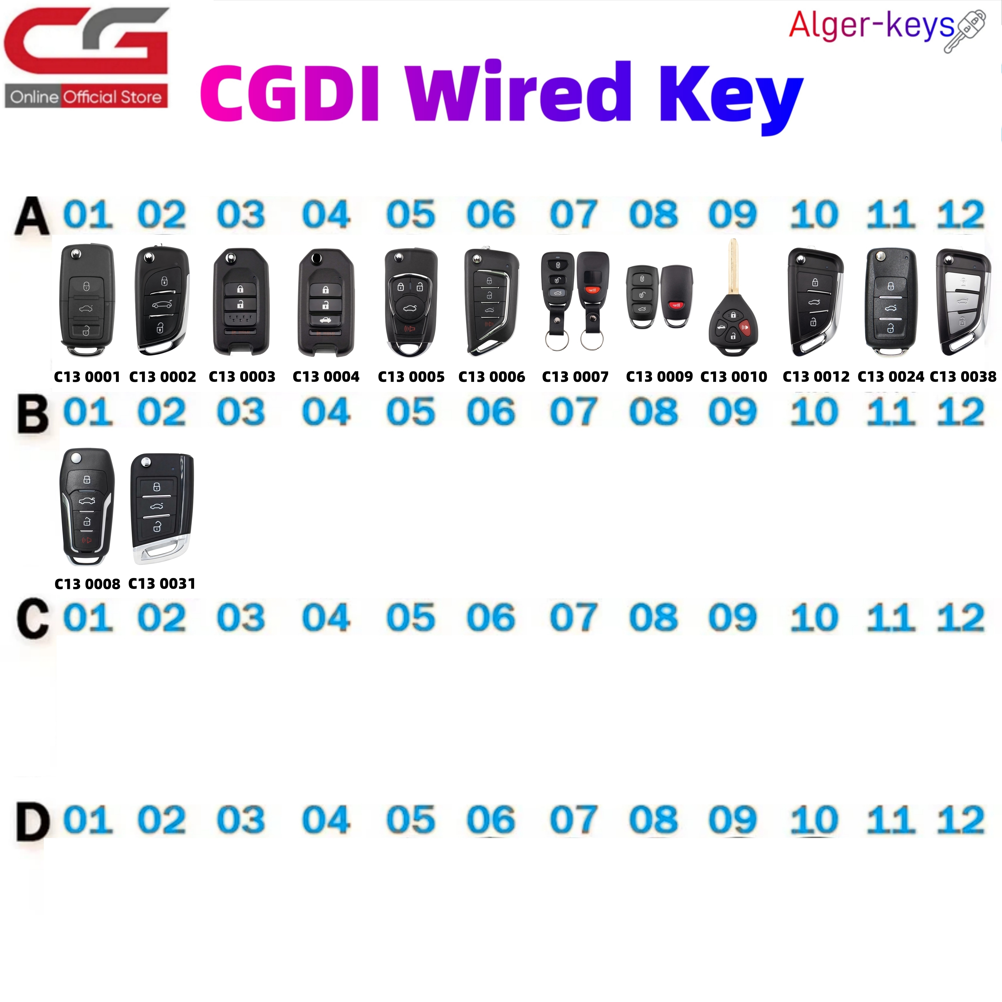 アルジャーキー CGDI CG 有線リモートキー CG-C13 シリーズ CGDl K2/A2 キープログラマー 2026 で使用新しいスタイル NXP ロック解除とコピー用
