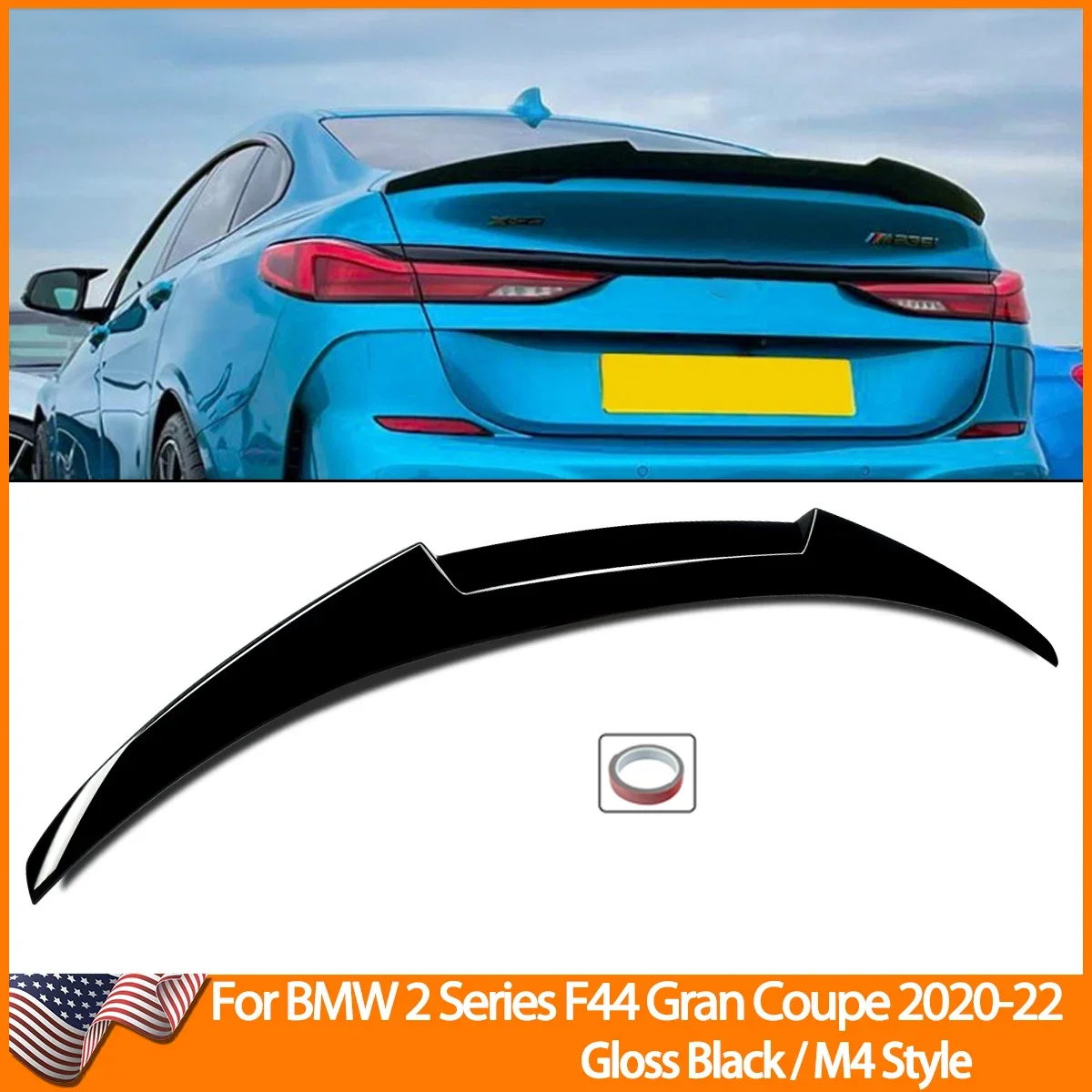 BMW F44 228i M235i グランクーペ 2020-22 M4 スタイルリアスポイラーウインググロスブラック