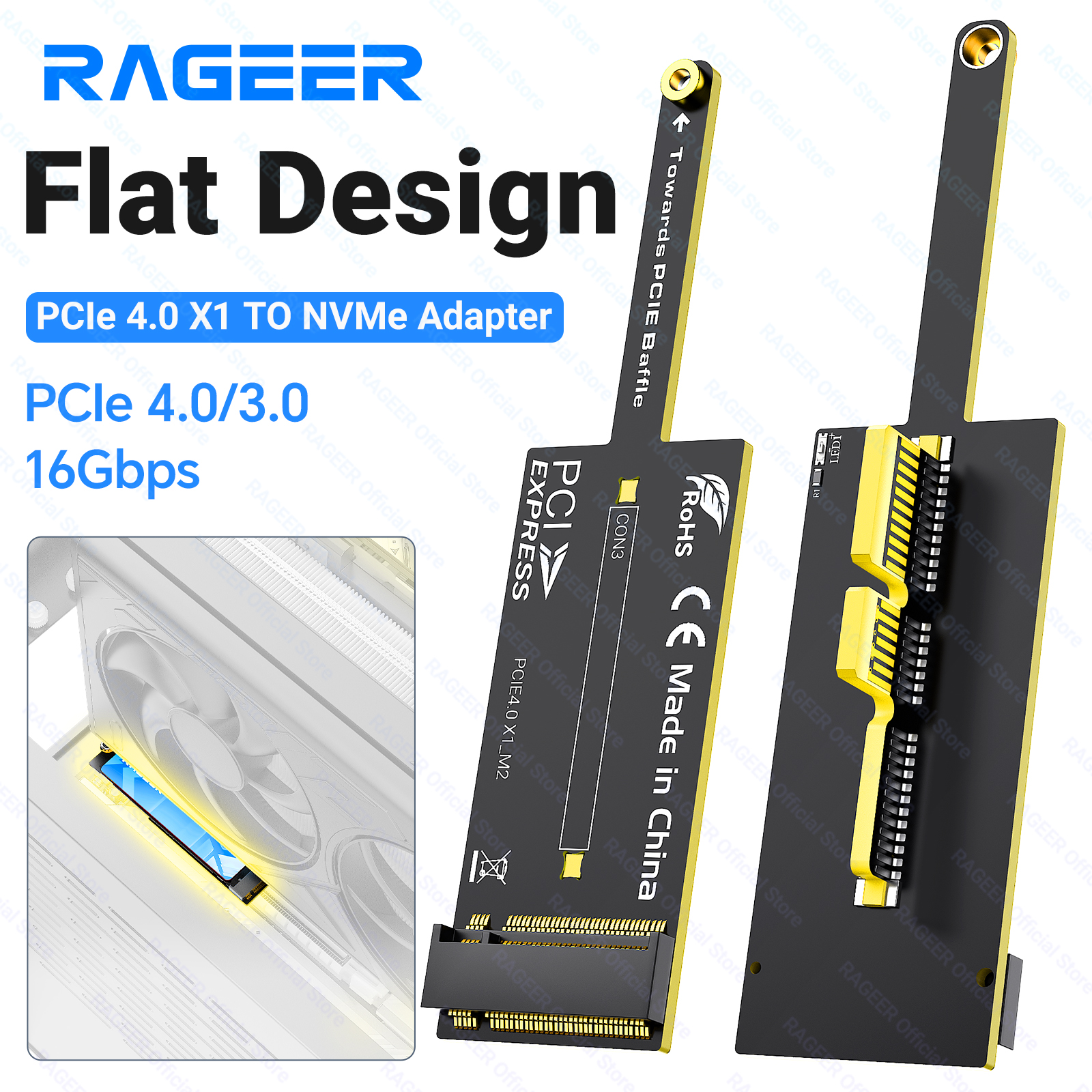 RAGEER Mini PCI-E 4.0 X1 - NVMe アダプターカード フラット Mini PCIE - NVMe 変換カード GPU を妨げない 16Gbps M.2 2280 NVMe SSD 用