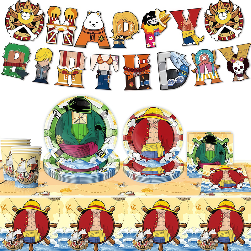 アニメワンピース使い捨て食器誕生日パーティーデコレーション、漫画ルフィゾロ食器テーブルクロスバルーンパーティー用品