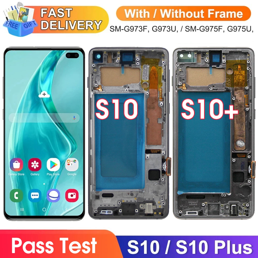 フレーム付きスクリーン Samsung Galaxy S10 Plus S10 G975 G975F Lcd ディスプレイデジタルタッチスクリーン Samsung Galaxy S10 アセンブリ