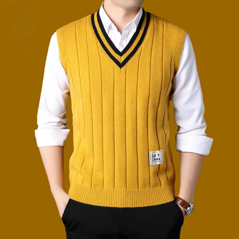 紳士服アイコンニットセーター男性ノースリーブストライプチョッキベストベージュ加熱韓国スタイル高品質レプリカストリート X