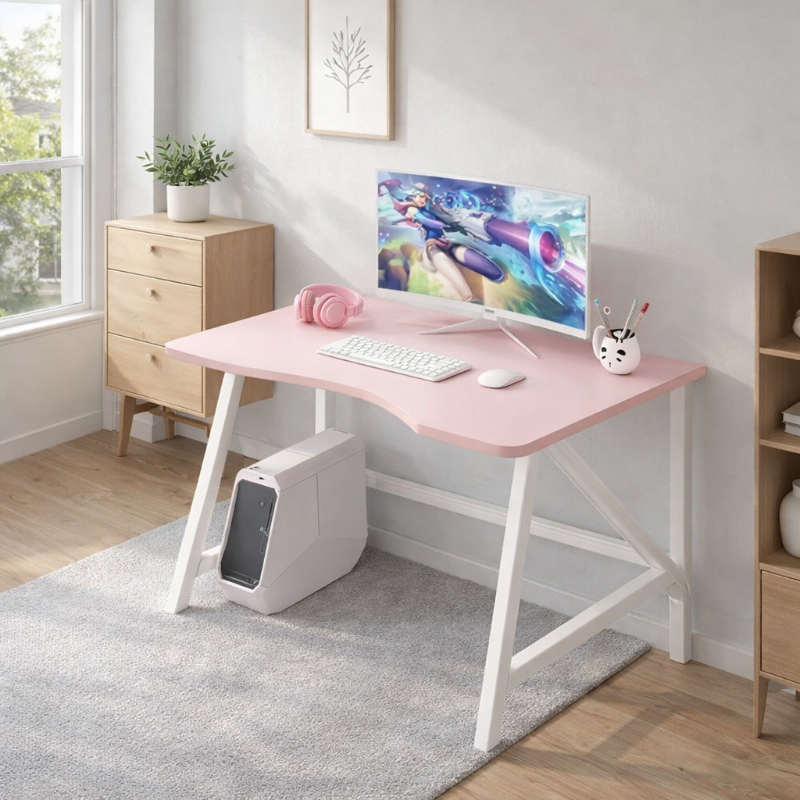 Pink Gaming Desk Computer Table Bedroom Study Desk for Girls Home Office Furniture Small Space Workstation