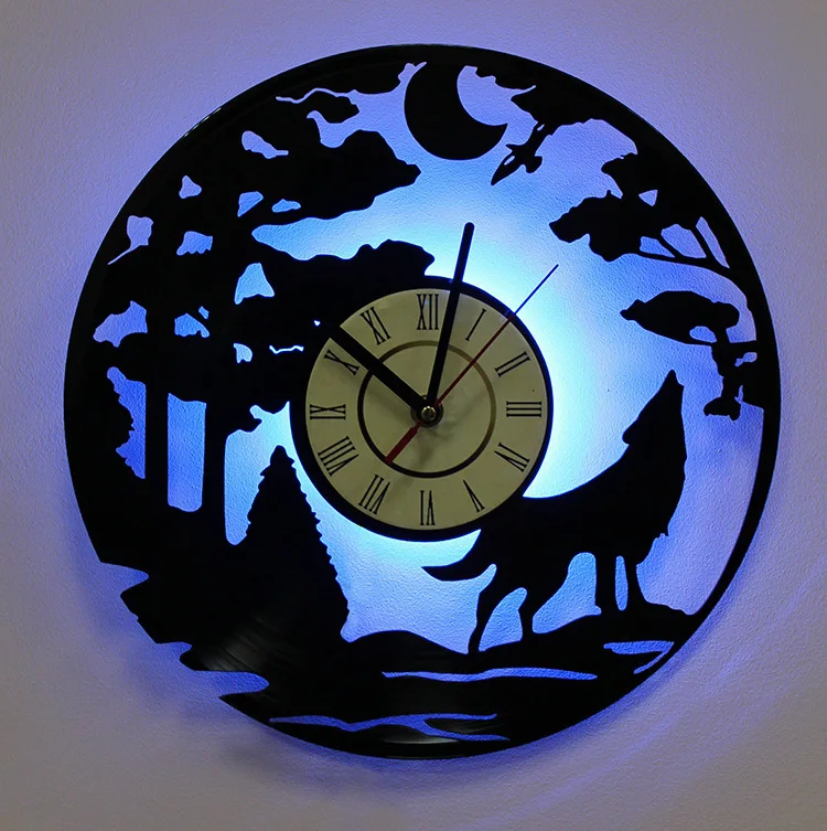 発光クール Led ウルフビニールレコード壁時計リモコン LED ライトドロップシッピング壁の装飾装飾部屋のための