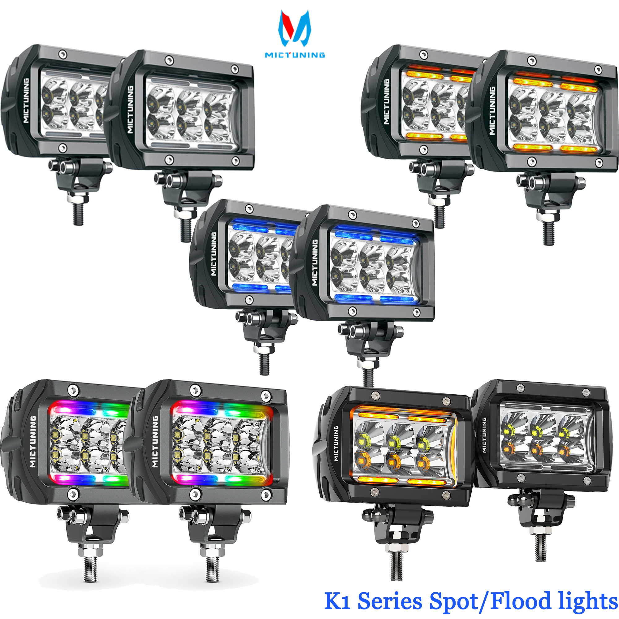 MICTUNING 2 個 LED ワークライト 4 インチ車両スポット/投光器マルチスタイル防水ワークライト、アンビエントライト付きオフロード SUV 用