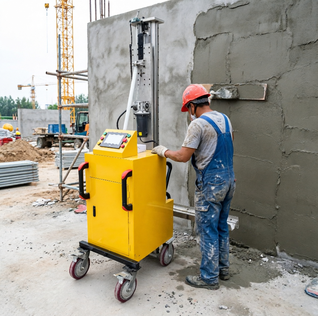 Intelligent Wall Plastering Robot Touch Control Panel Adjustable Plaster Thickness Apartment Indoor Gypsum Mortar Machinery