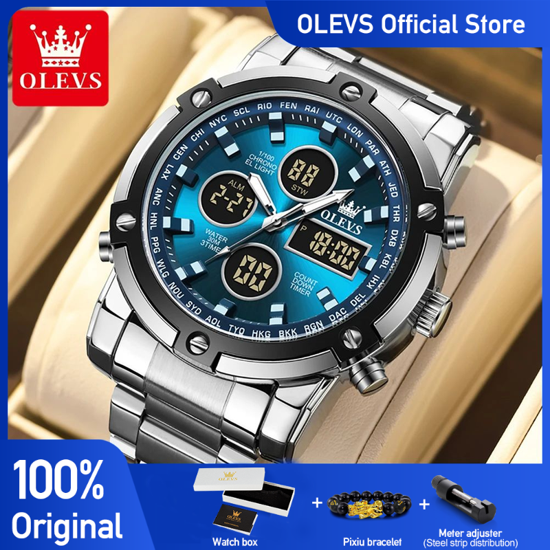 OLEVS メンズ腕時計オリジナル多機能 Wlectronic 腕時計男性防水発光目覚まし時計ファッションドレス