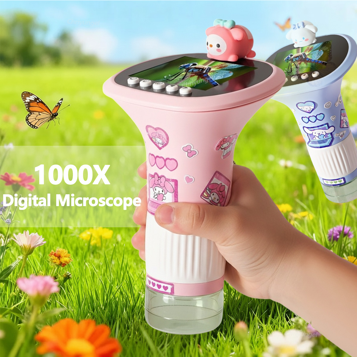 Chriyungel 1000X ハンドヘルドデジタル顕微鏡子供用 STEM 科学おもちゃ LED ライト付き写真ビデオ教育玩具ギフト