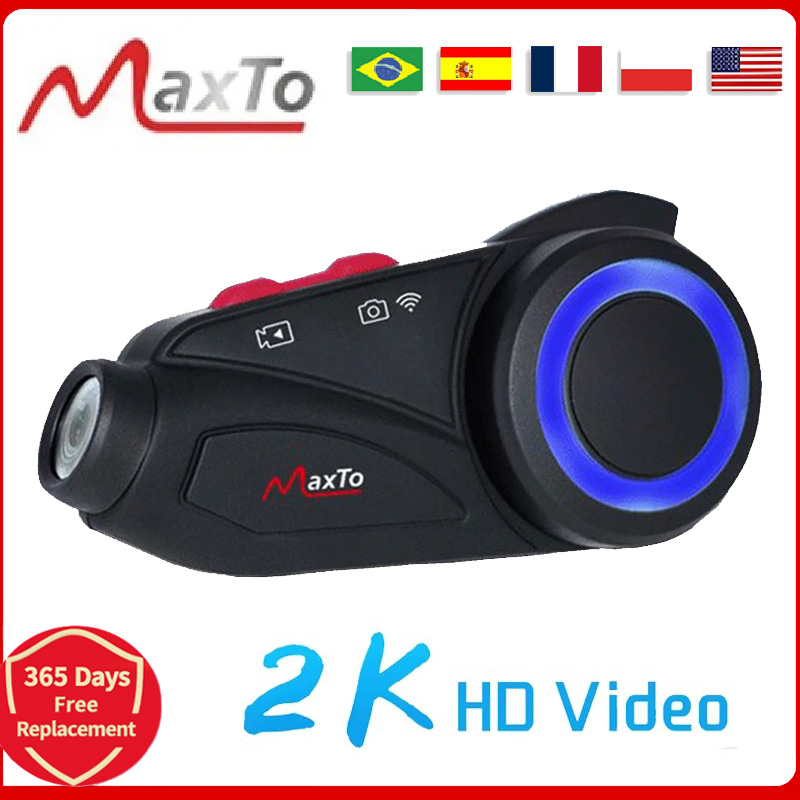 Maxto M3S オートバイヘルメットヘッドセット Bluetooth インターホン防水レンズ WiFi 1440p ビデオレコーダー DVR インターホン
