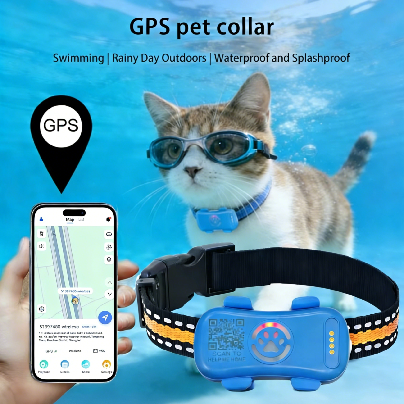 防水ペット GPS トラッカー首輪 - 犬猫用リアルタイム追跡デバイス、サブスクリプション付きアプリ制御ジオフェンス ペット ロケーター