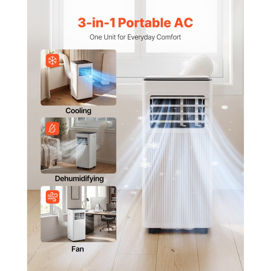 ポータブルエアコン、10000 BTU ASHRAE 6000 BTU SACC 3-in-1 スタンディング冷却 AC ユニット、LED タッチパネルリモコン付き、