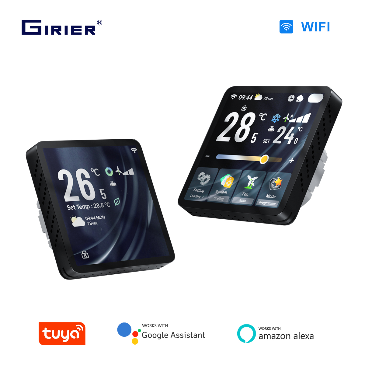 GIRIER Tuya スマート WiFi サーモスタット 2 パイプファンコイルユニット用 TFT スクリーンプログラマブル温度コントローラーは Alexa で動作します