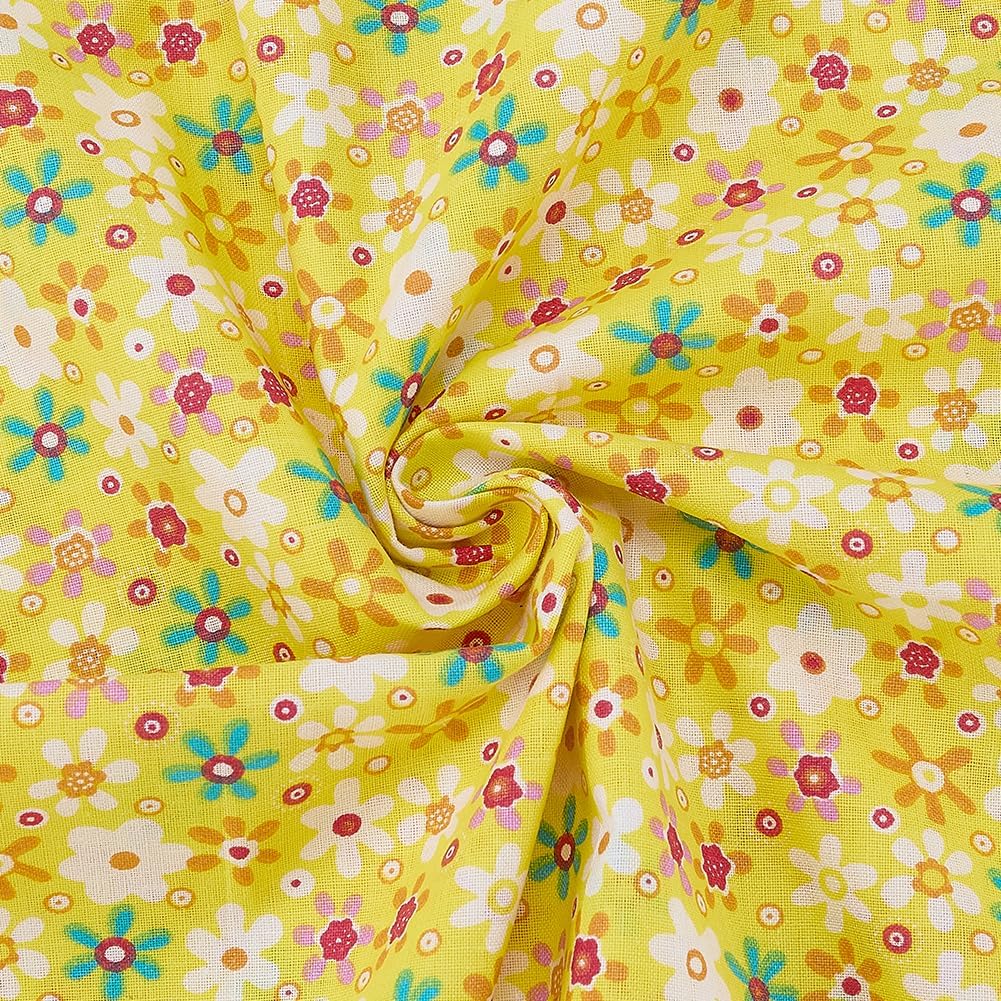 1 PC レトロ黄色花柄コットン生地 62.9x39.3 インチ、フラワープリントキルティング縫製衣類バッグ DIY 家の装飾