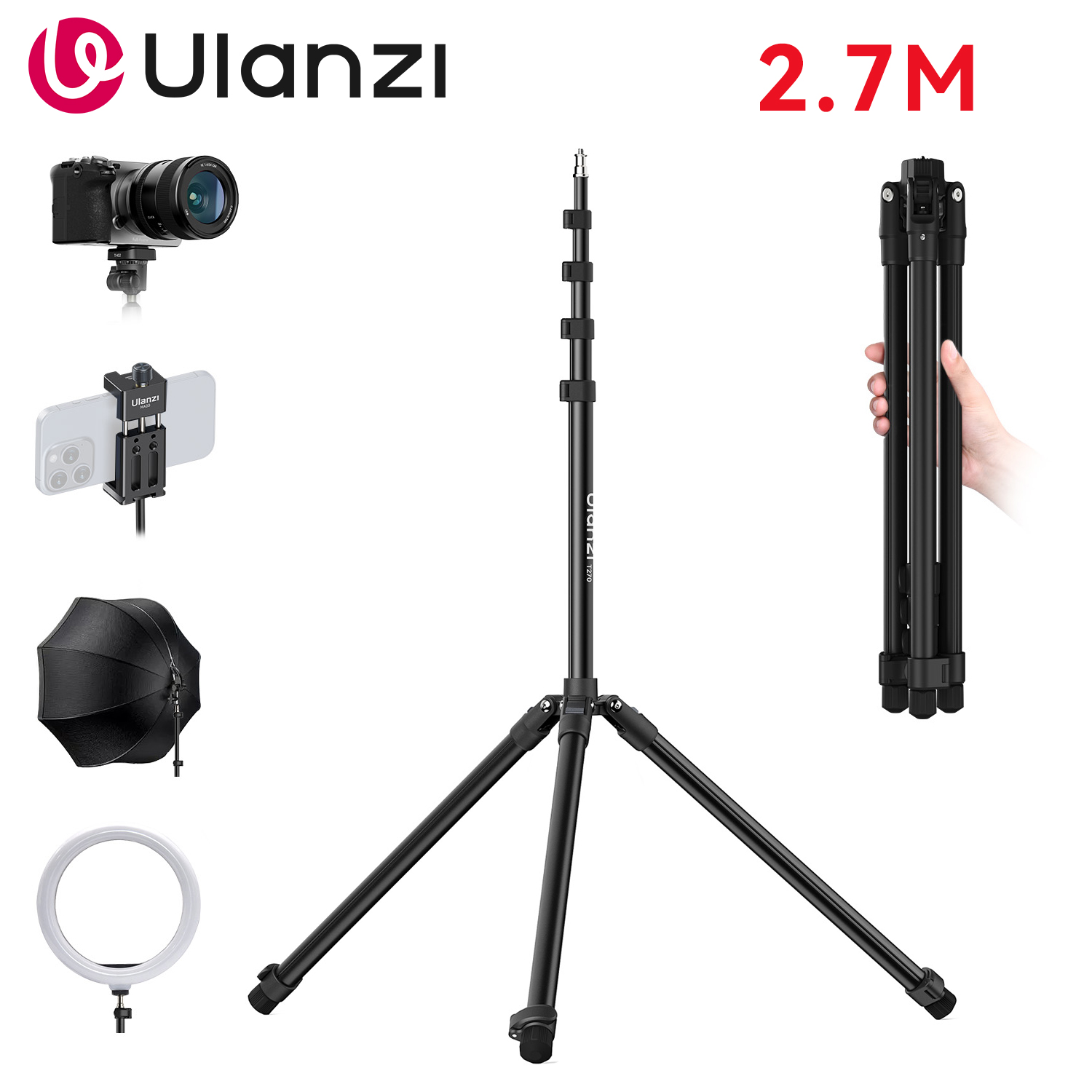 Ulanzi T270 照明スタンド三脚ライトスタンド写真撮影アルミ合金ヘビーデューティ 2.7 メートル Godox ソフトボックスカメラフラッシュ COB LED