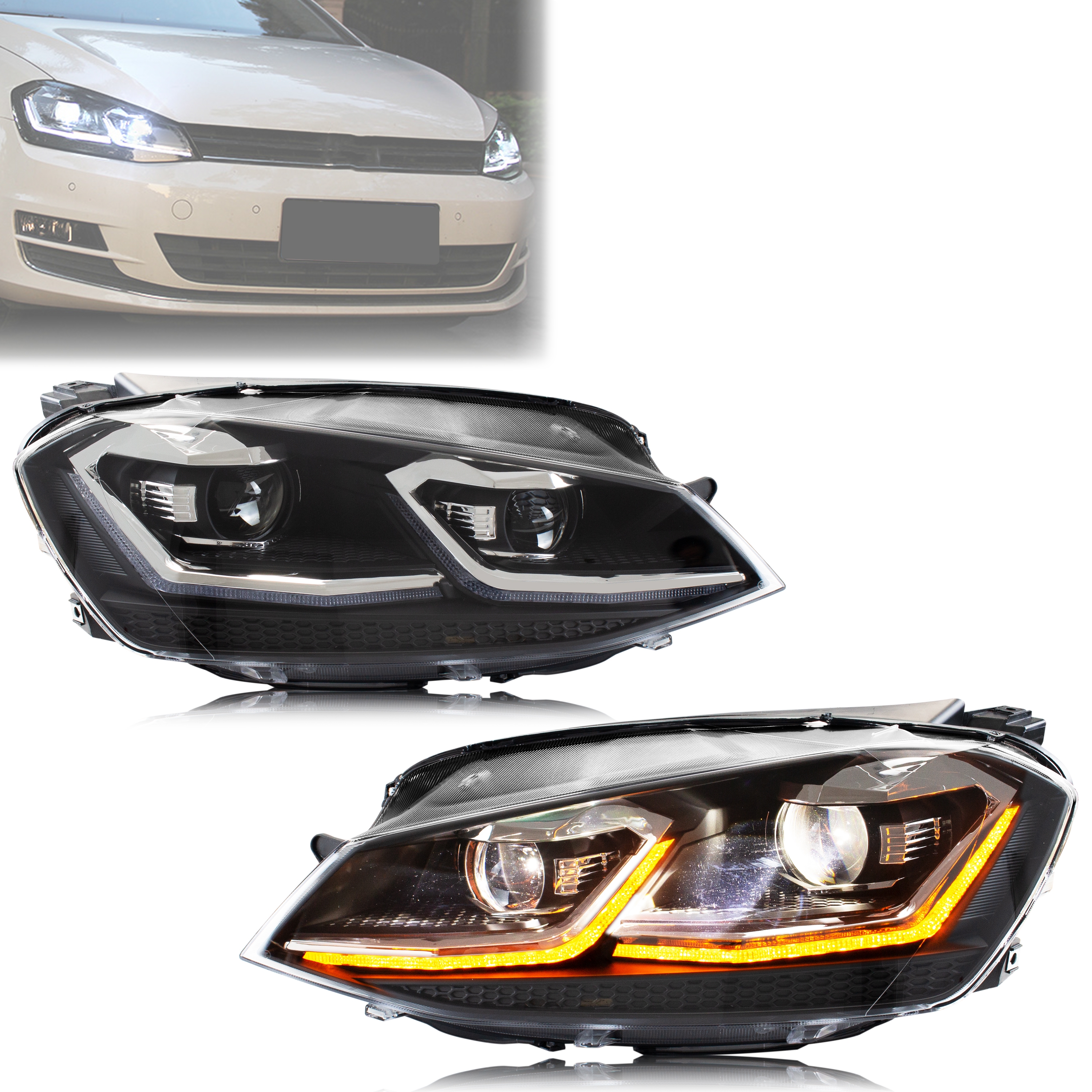LED ヘッドライト フォルクスワーゲン VW ゴルフ 7 MK VII 2015-2017 TDI TSI シーケンシャル ターンシグナル フロント ランプ アセンブリ [GTI/GTD には適合しません]