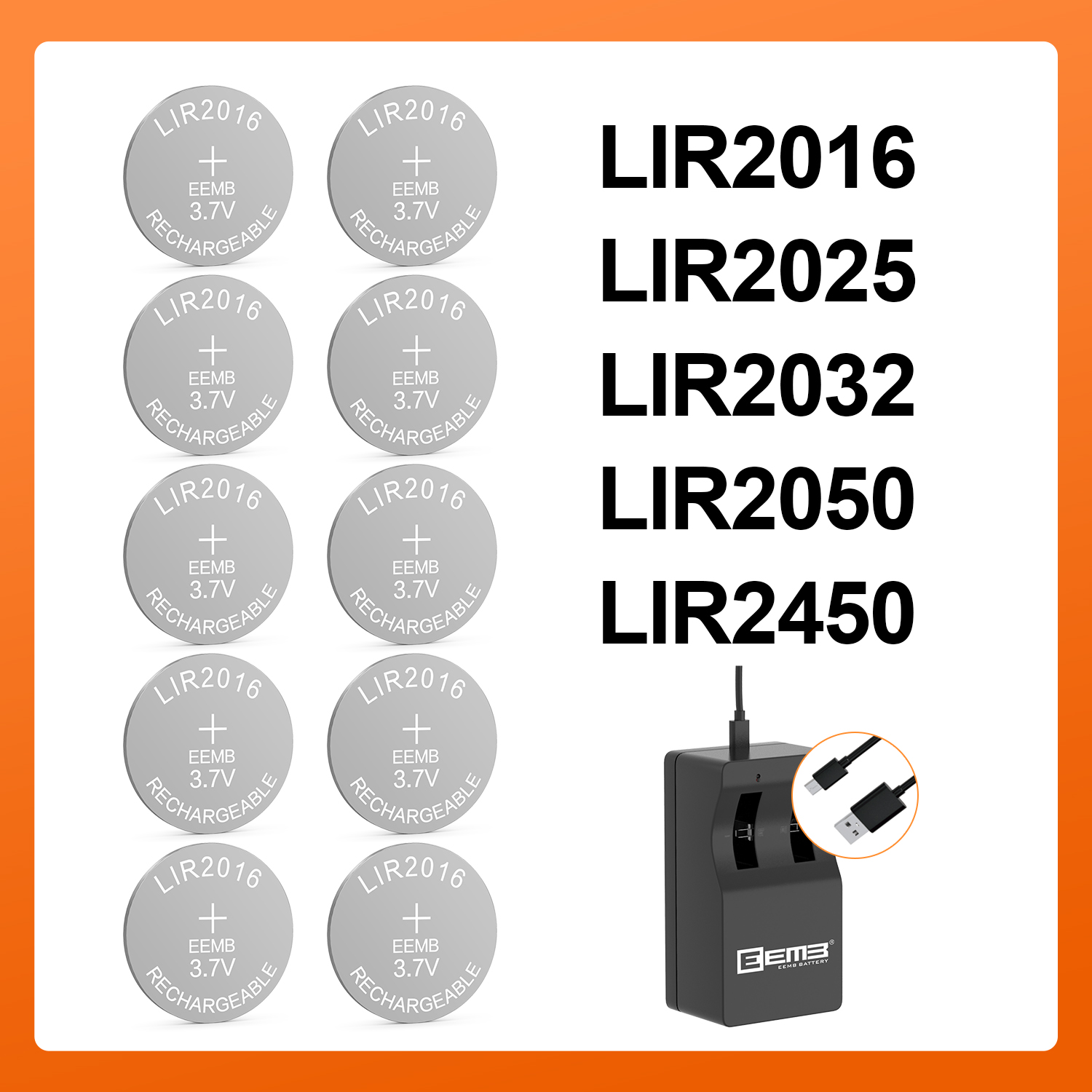 EEMB LIR2016 LIR2025 LIR2032 LIR2430 3.7V ボタン電池充電式コイン電池ノートパソコンのマザーボード用 LIR2450 充電器