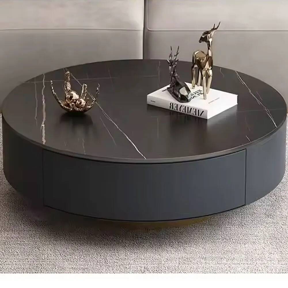 カスタマイズされたモダンなデザインの豪華な円形のリビング ルームの黒い焼結石のコーヒー テーブル