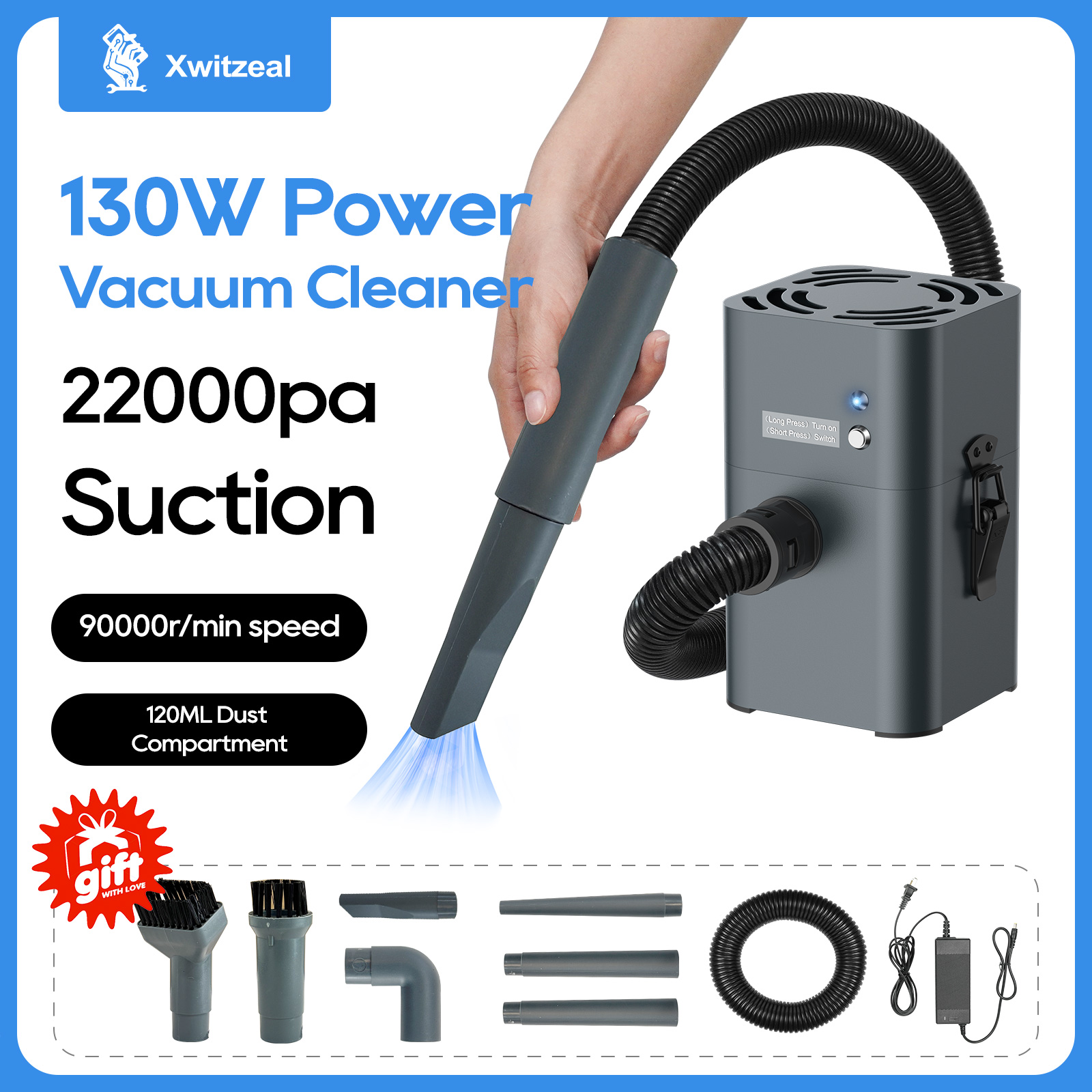 Xwitzeal デスクトップ掃除機 130 ワット電力電子機器修理用 90000r/min デュアルスピード 120 ミリリットルダストチャンバー