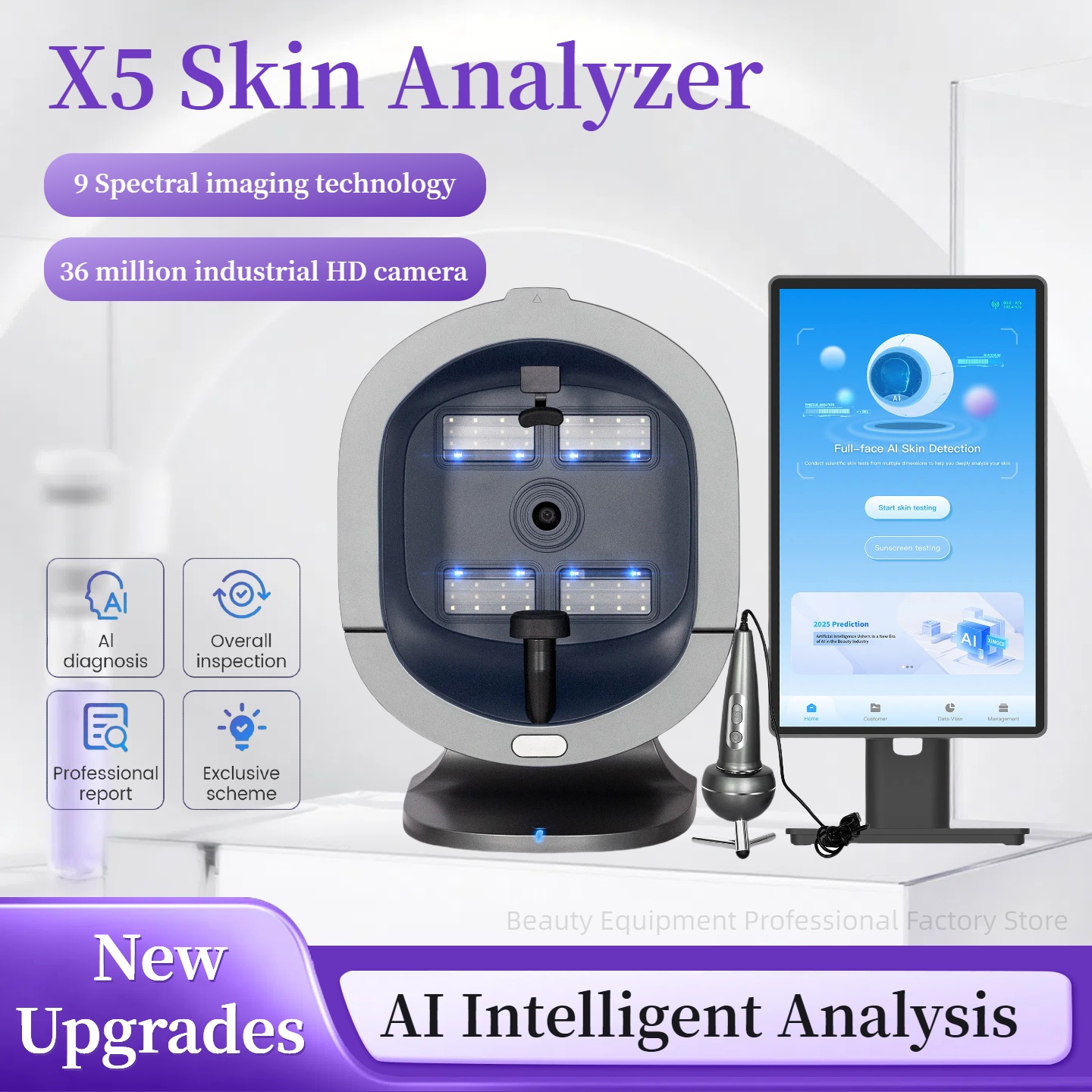 X5 Pro AI 皮膚画像アナライザー顔頭皮オールラウンド皮膚検出機プロフェッショナルマルチスペクトル皮膚分析装置 S 用
