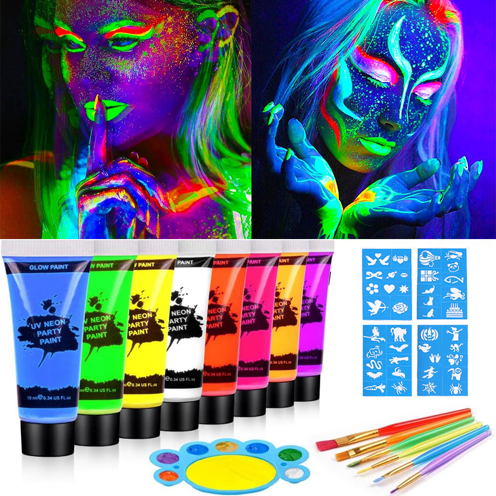UV ネオンフェイス ボディペイント 暗闇で光るメイクアップセット 蛍光塗装 大人用 フェスティバル パーティー ハロウィン クリスマス