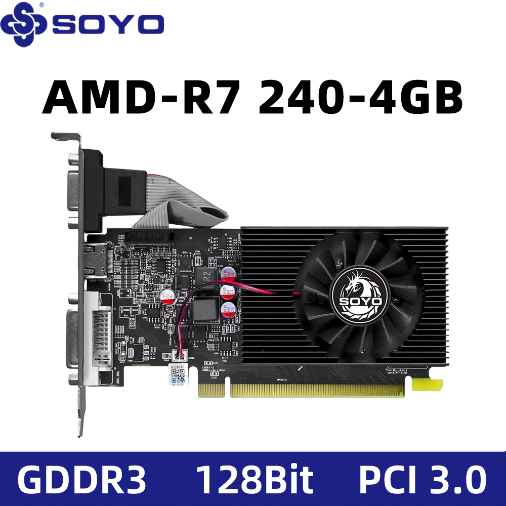SOYO R7 240 ゲーミングカード DDR3 4G AMD Radeon ロープロファイル グラフィックス ビデオカード デスクトップ用 HDMI+DVI+CRT PCIe3.0x8