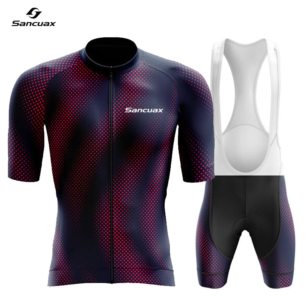 夏のメンズサイクリングジャージセット SANCUAX サイクリングレーシングシャツ通気性マウンテンバイク乗馬スポーツウェア Ropa Ciclismo マイヨ