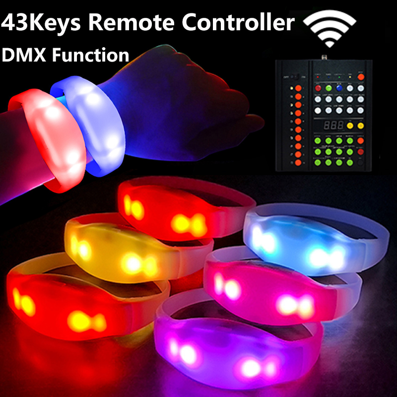 43 キー 1000 メートル 10 エリア 15 RGB リモコン DMX 機能 LED ブレスレット 100/2000 個リストバンドウェディングパーティー