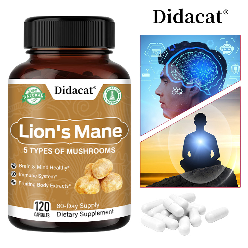 Organic Lion's Mane Mushroom Capsules, Improve Cognitive Focus, Memory, Nerve, Mood, Energy & Immune Wellness, Relieve Stress