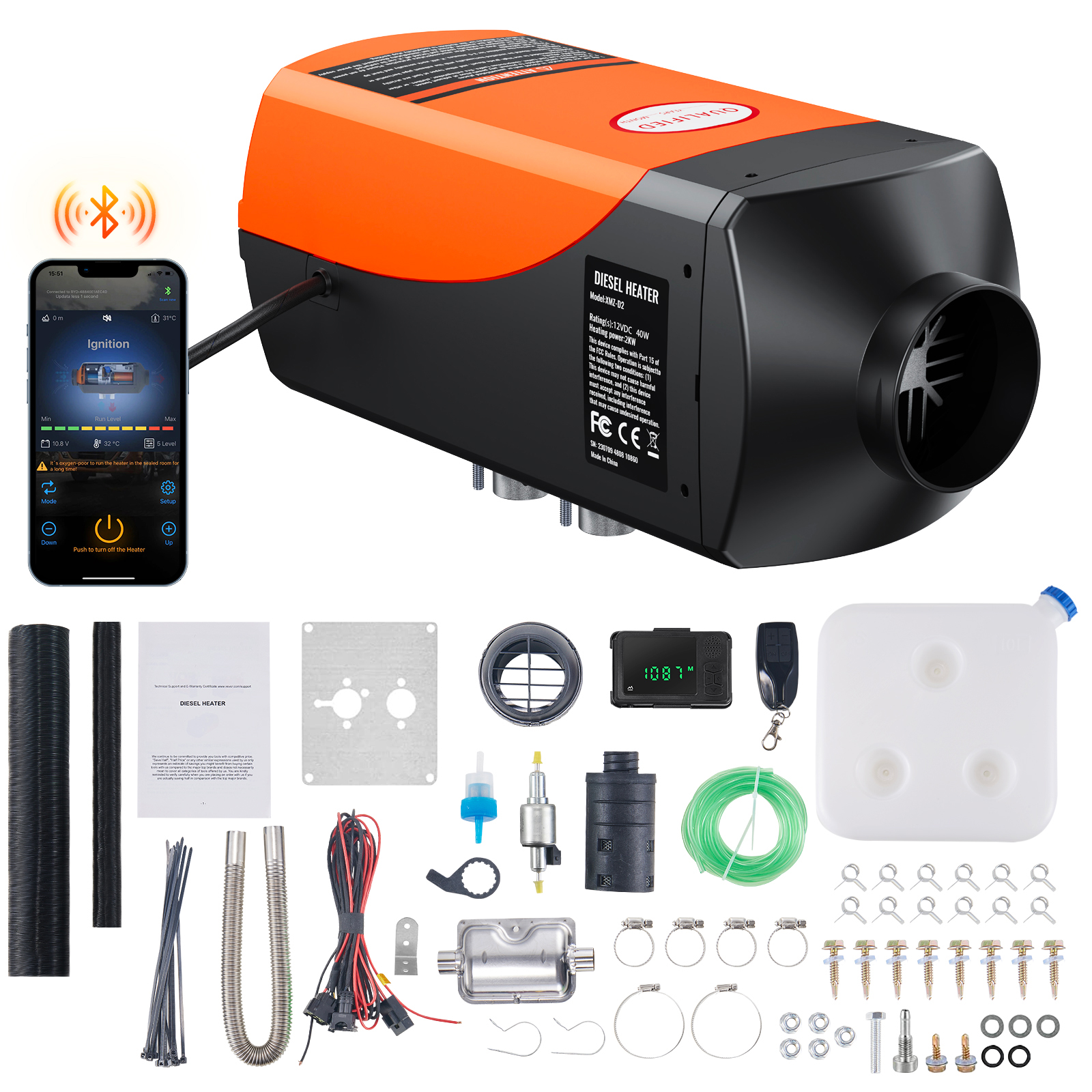 SucceBuy Bluetooth ディーゼルエアヒーター 12V 2KW ディーゼルヒーター リモコンと LCD ディーゼルパーキングヒーター RV トレーラーボート用