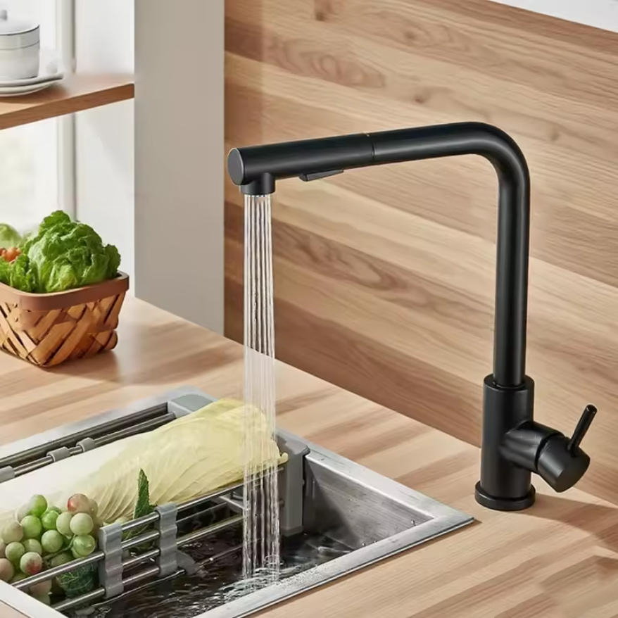 黒引き出しキッチンシンクの蛇口 2 モデルストリーム噴霧器ノズルステンレス鋼ホットコールド水ミキサータップデッキ