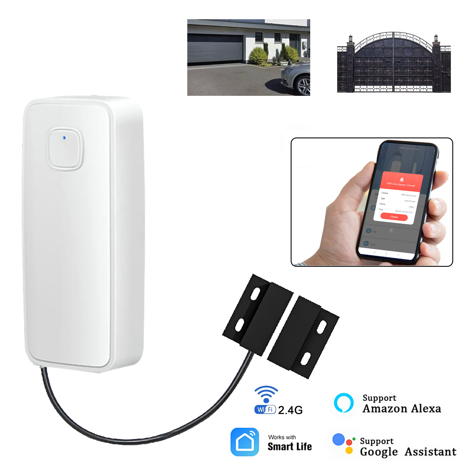 Tuya WIFI スマートドア磁気検出器アプリリモコンホーム盗難防止ドア鉄ローリングドアシャッターセンサーセキュリティ警報