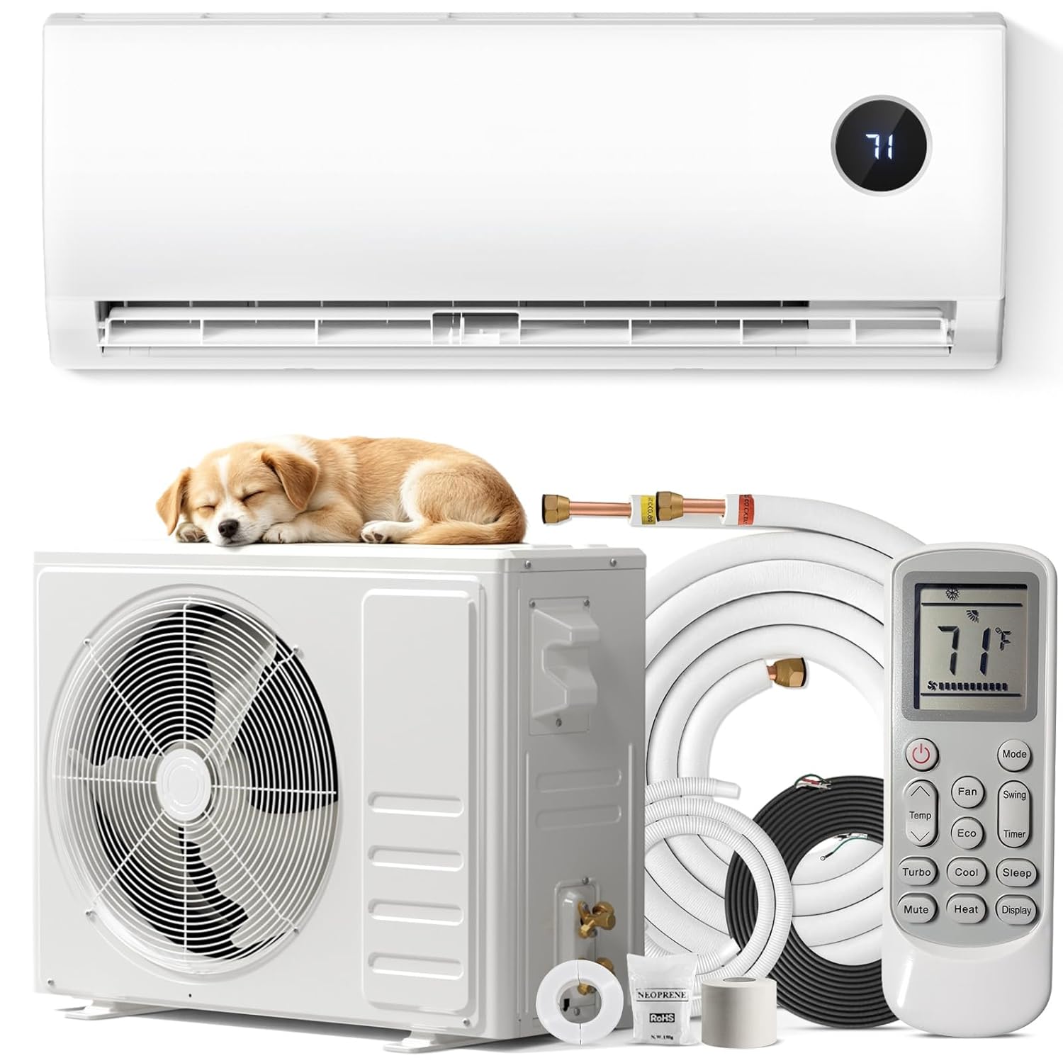 12000 Btu ミニスプリット AC 暖房システム、ヒートポンプ付きダクトレスミニスプリットエアコンインバーター、静か、カスタマイズ