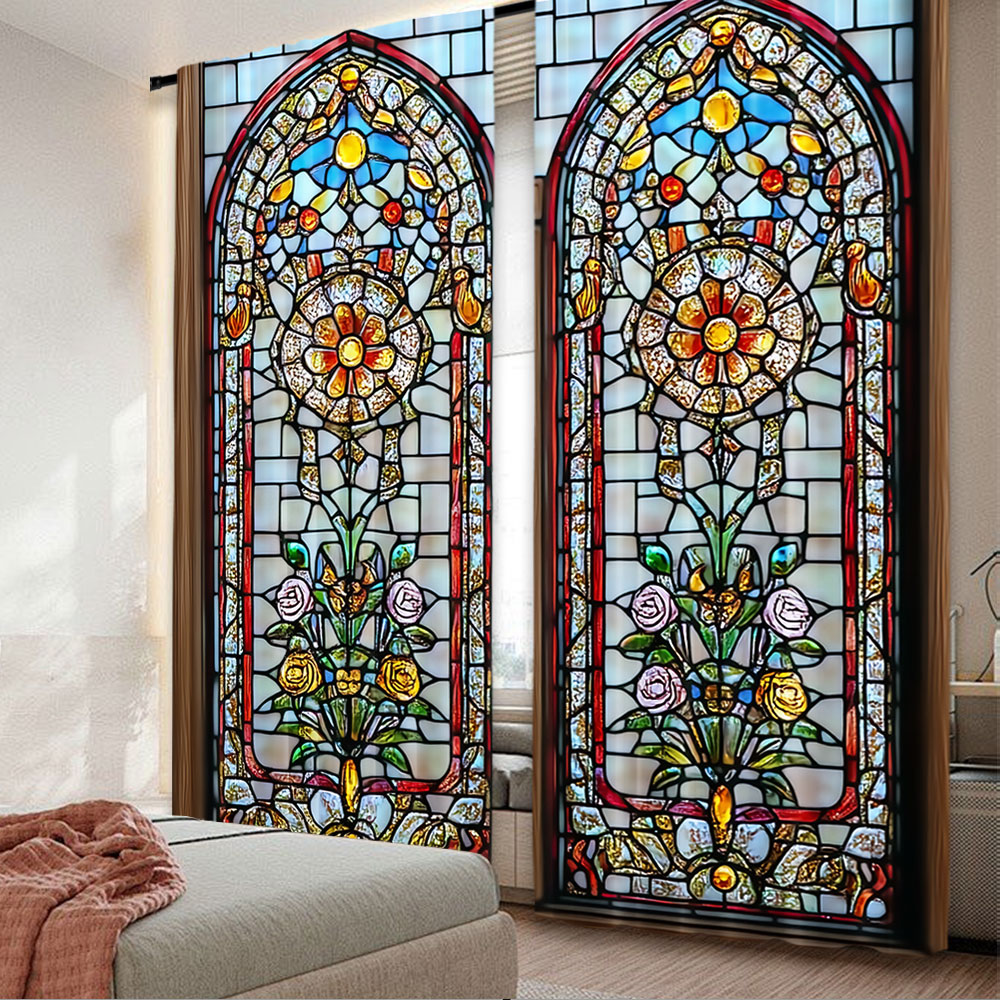 2 個ヨーロッパシックなゴシック花柄カーテンカラフルなカーテン寝室、バスルーム、リビングルーム、ダイニングルーム、スタディルームに適しています