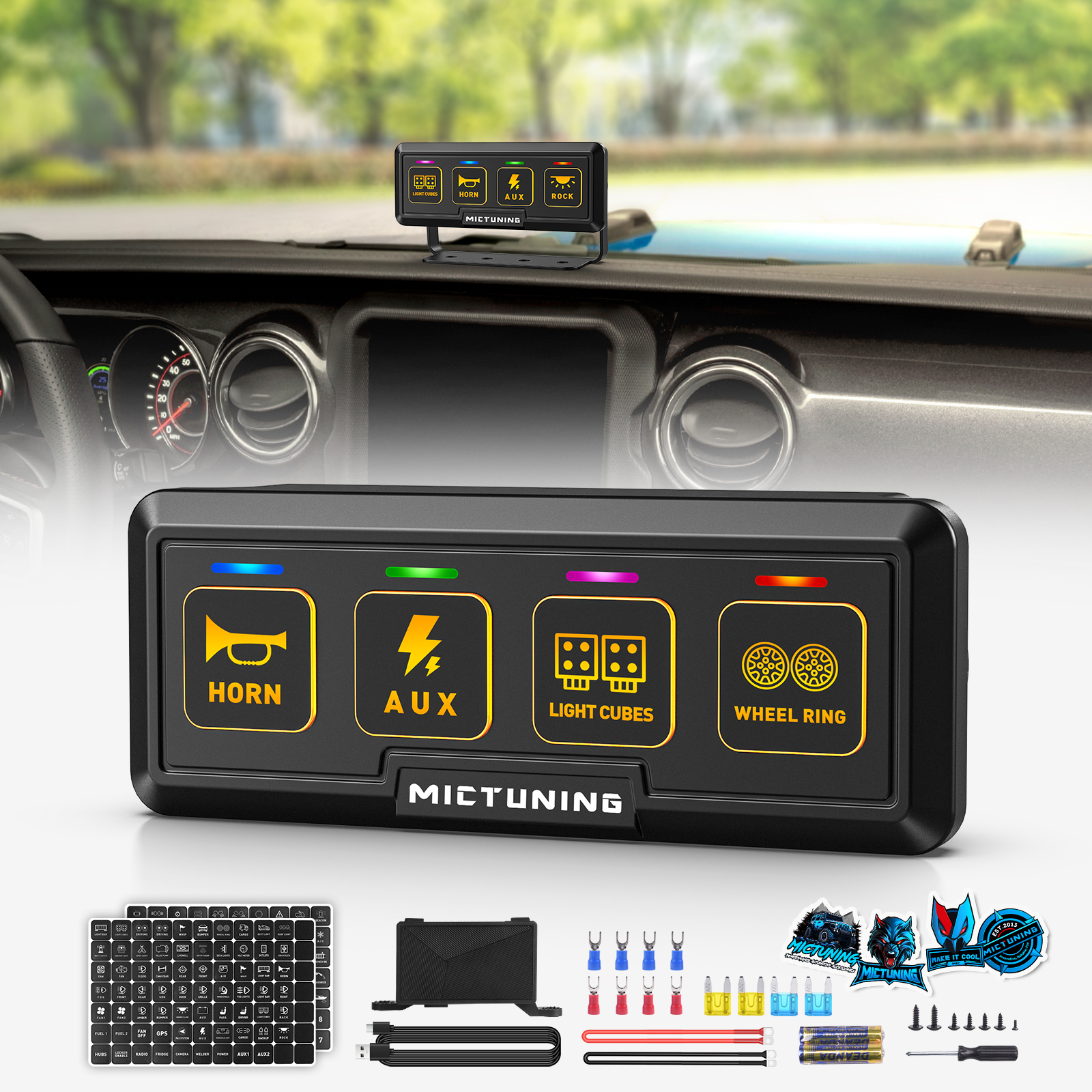 MICTUNING BB40 4 ギャング/6 ギャングワイヤレススイッチパネル、164 フィート制御範囲補助オンオフリレー回路ボックス車用単四電池