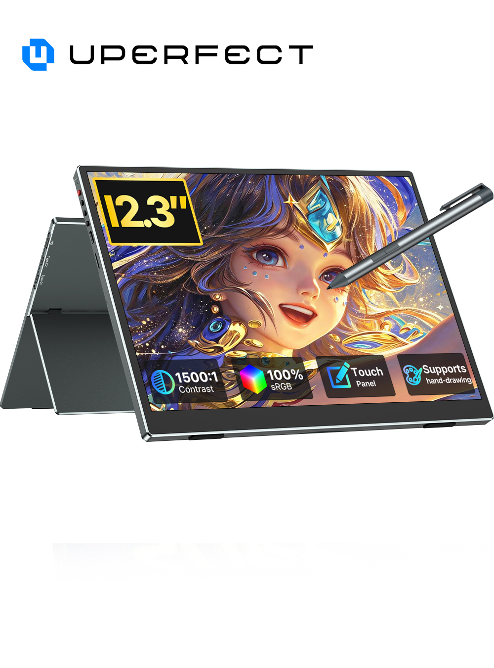 完璧な 12.3 インチポータブルモニター Switch/Switch 2 FHD IPS 100% sRGB タッチスクリーンチルトサポートスタイラスバッテリーフリー描画ペン