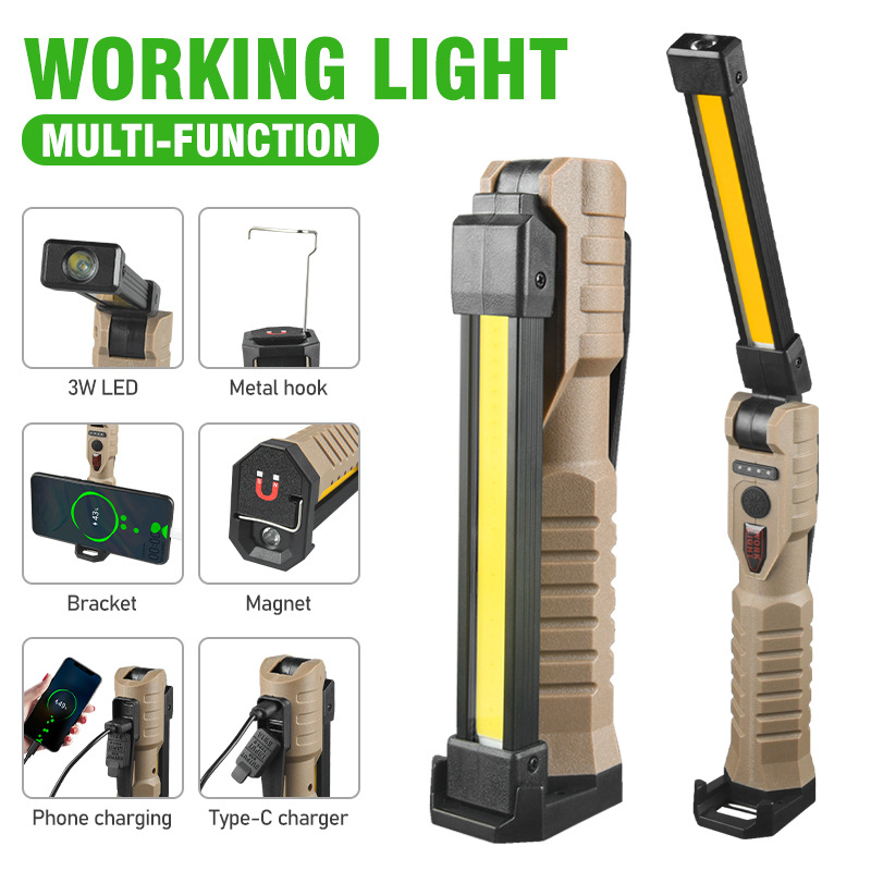 LED 緊急投光器 COB 折りたたみ作業灯強力な磁石強力な光緊急懐中電灯タイプ C カーサービスランプ