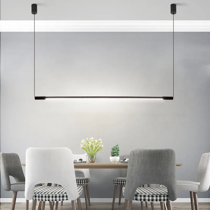 北欧リニア Led ペンダントランプ調光可能なスタイリッシュな黒キッチンテーブルダイニングルームシャンデリアデザイナー照明光沢器具