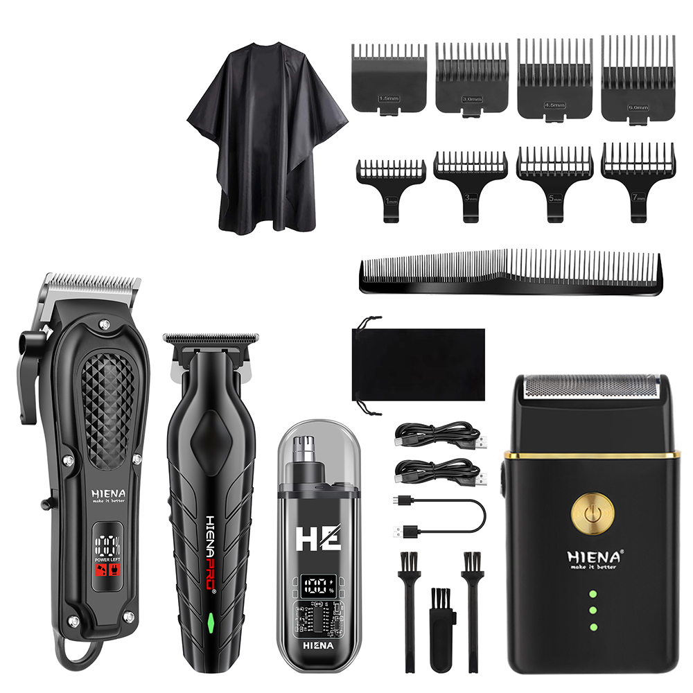 HIENA PRO プロフェッショナルバリカンセット コードレス理髪キットとヘアカットセット 電気ホイルシェーバーとヒゲトリマーセット
