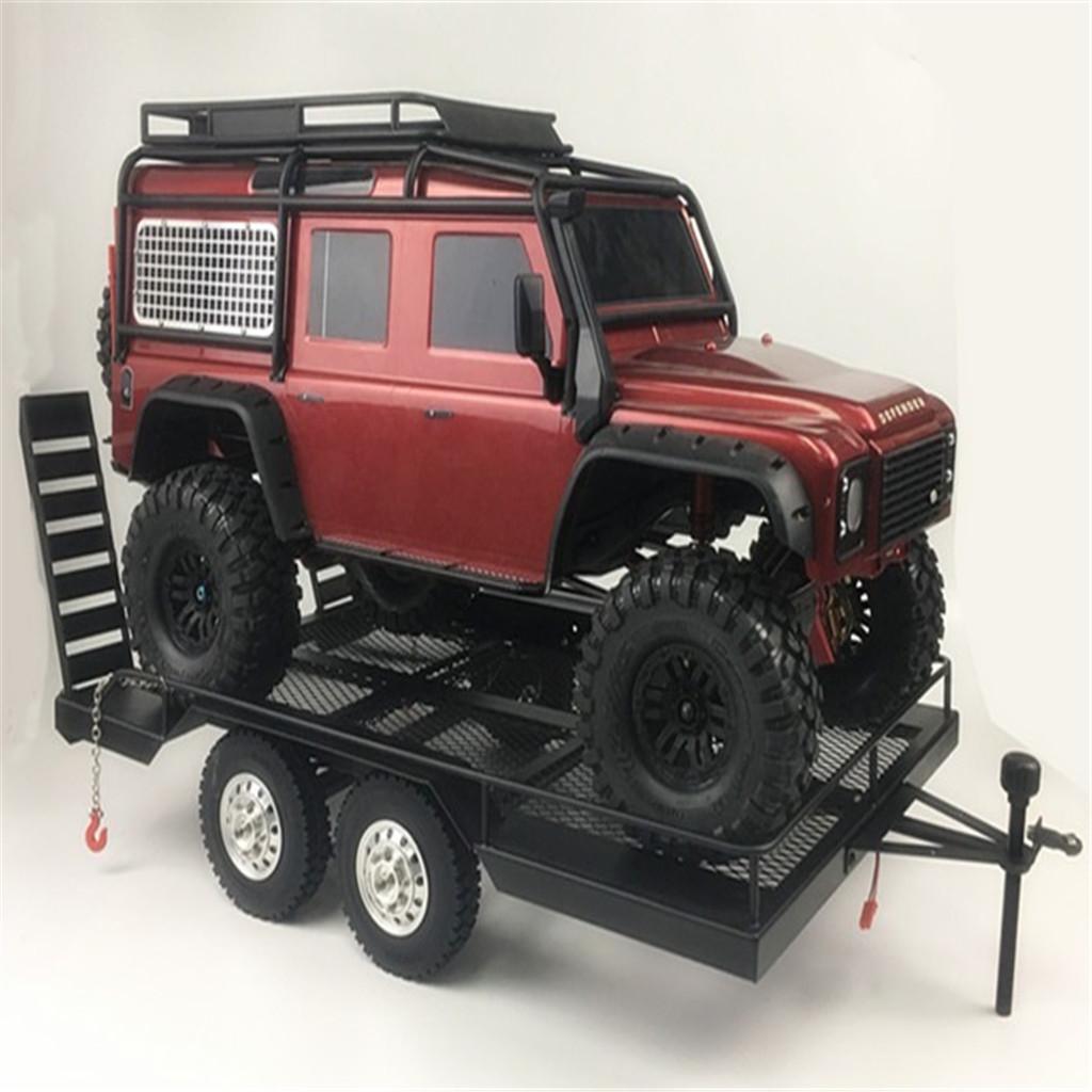 RC カーモデルヘビーデューティトレーラーブラックメタルラック 4 つの車輪付き 1/10 クローラーシャーシ修正用