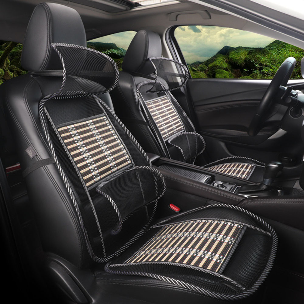 竹シルクカーシートクッション 夏クールクッション 通気性 オフィスチェアシートクッション 背もたれ・腰当て 3点セット