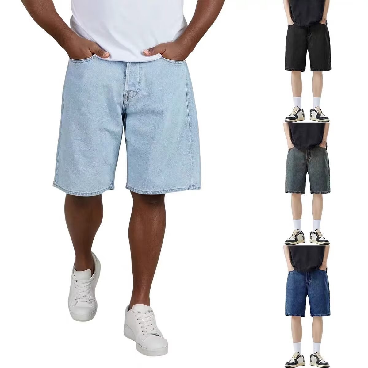 2026 新しい夏のショートパンツジーンズ男性デニムパンツストレッチダークブルーファッションデザインメンズジーンズスリムストレート男性ショートジーンズやつ